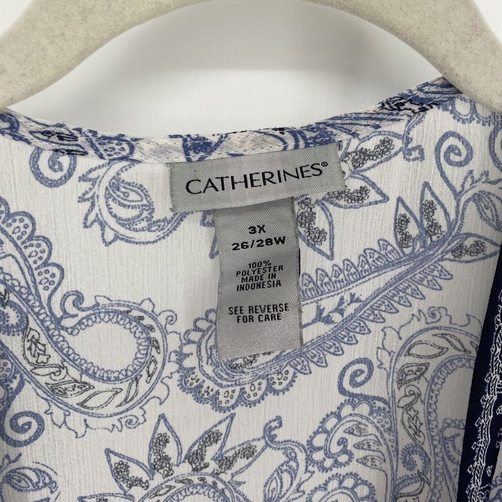 Catherines Navy and White Paisley Open-Front Kimono - Picture 2 of 4